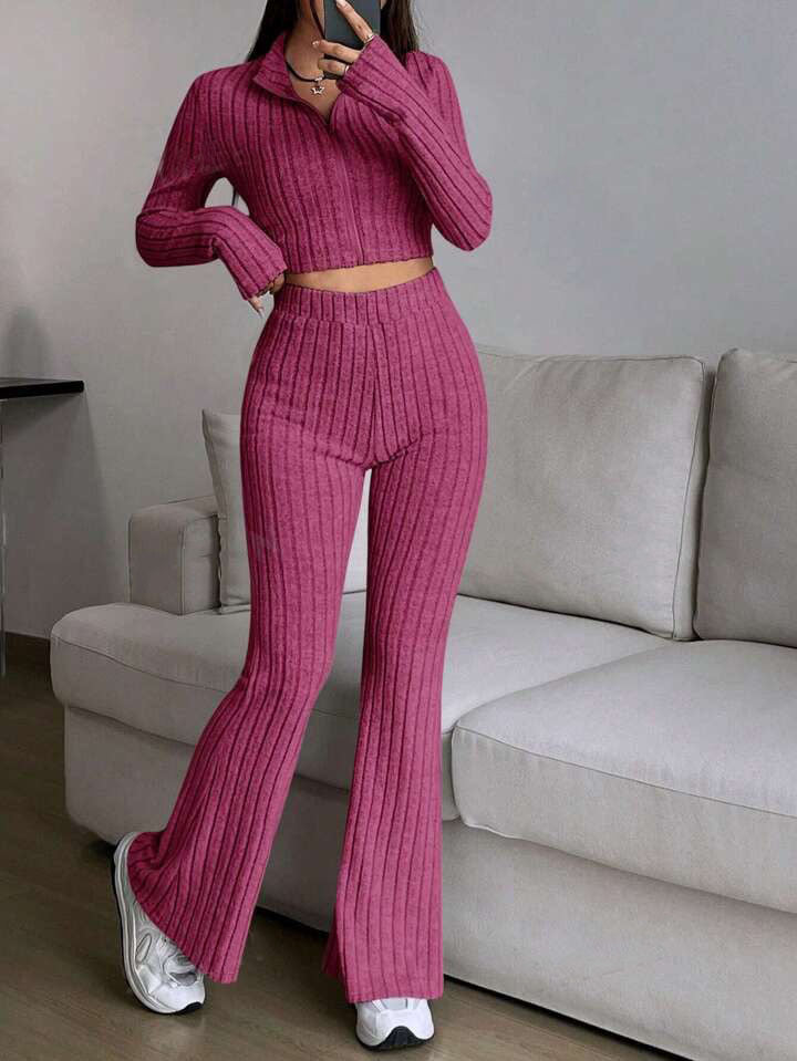Turtlenecks Wide Leg High Waist Suit