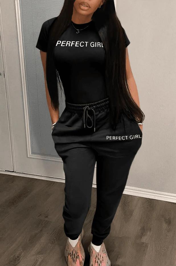Traje de sudadera casual con estampado en inglés para mujer