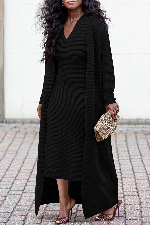 Solid Color Rib Fabric Stretch Two-piece Suit