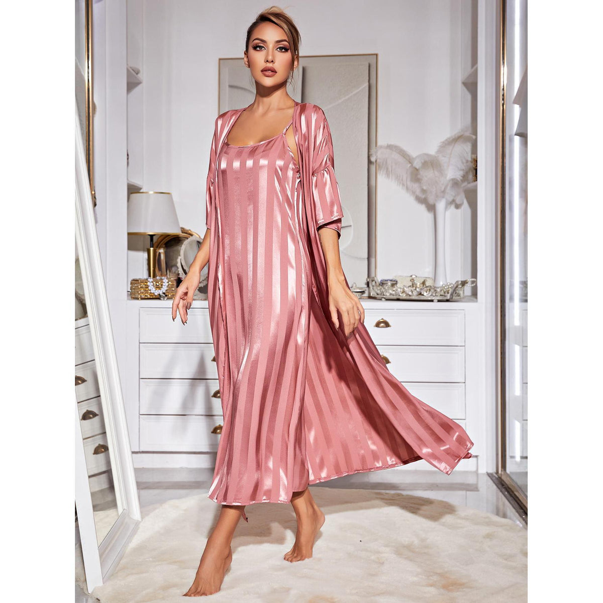 Suspender Nightdress Female Imitation Silk Long Sleeve Senior Sense