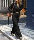Ensemble haut et pantalon à col en V et manches longues