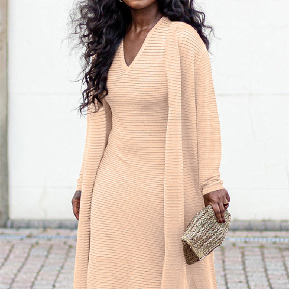 Solid Color Rib Fabric Stretch Two-piece Suit