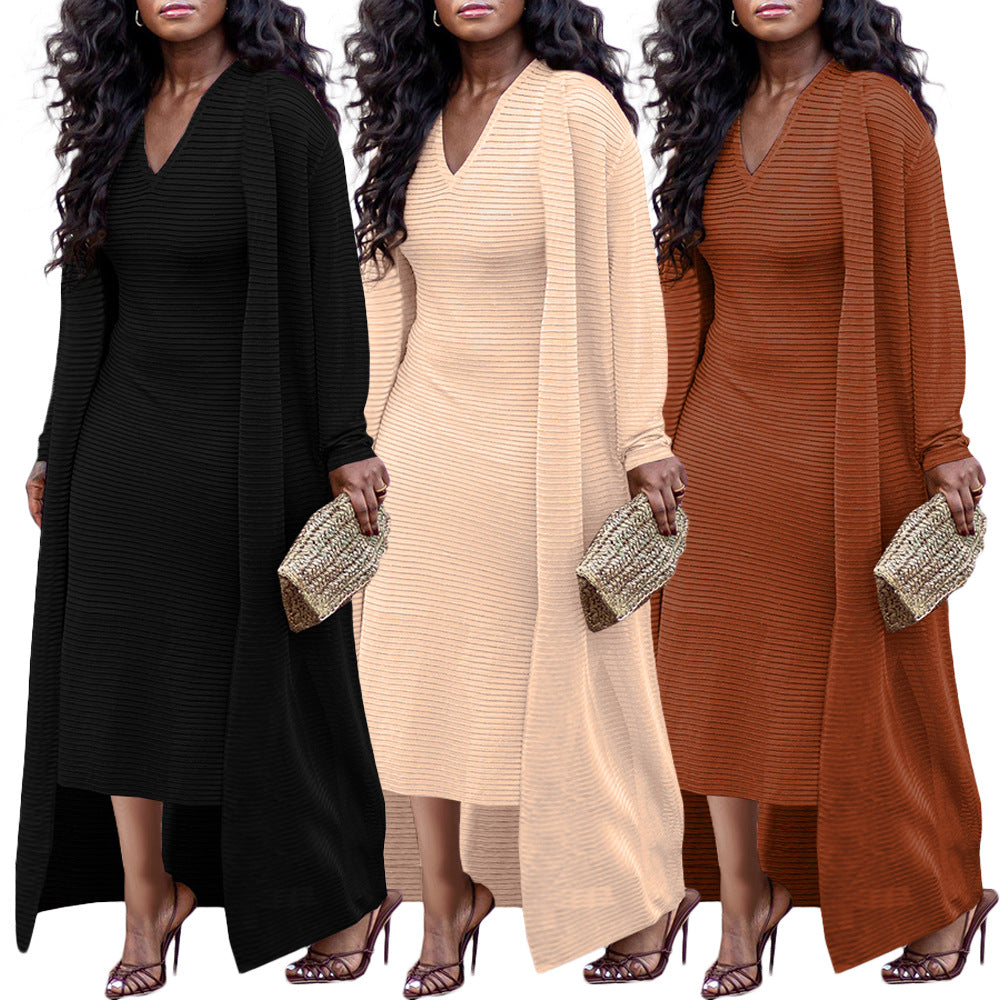 Solid Color Rib Fabric Stretch Two-piece Suit