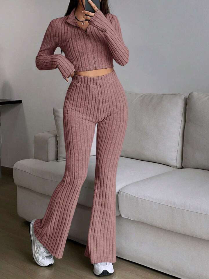 Turtlenecks Wide Leg High Waist Suit