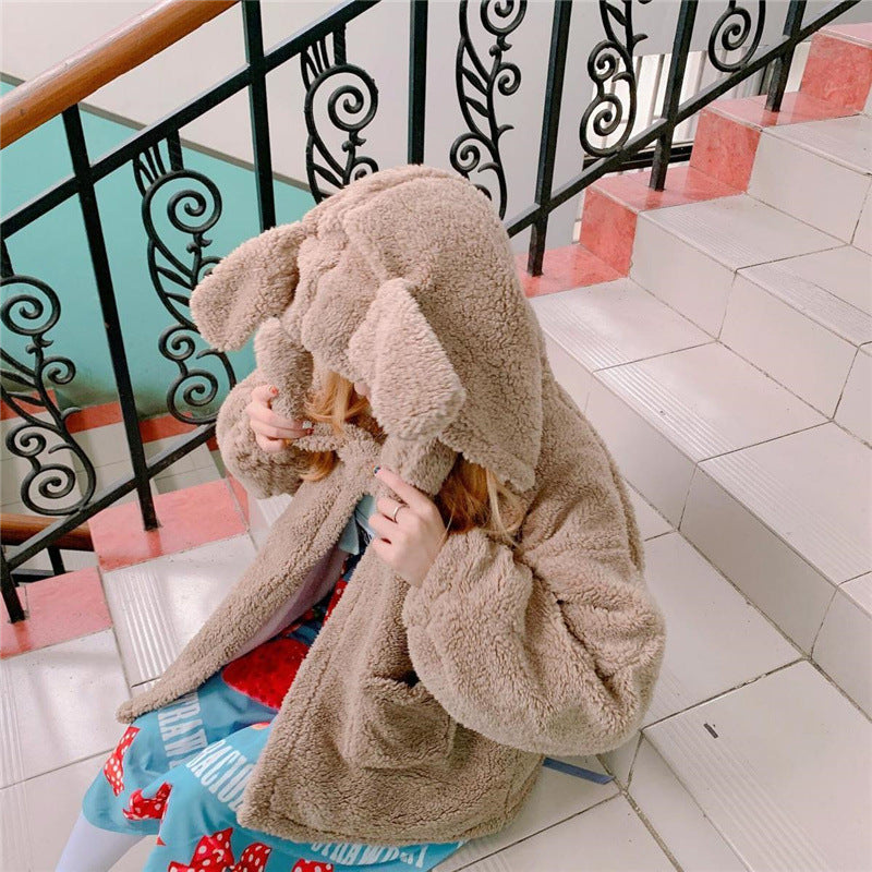 Cotton Jacket With Velvet And Thick Rabbit Ears