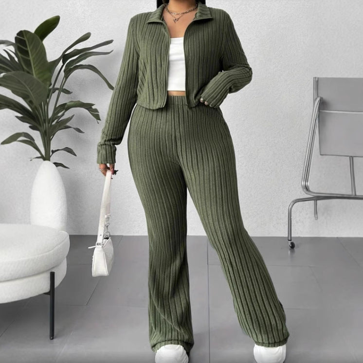 Costume col roulé taille haute à jambes larges