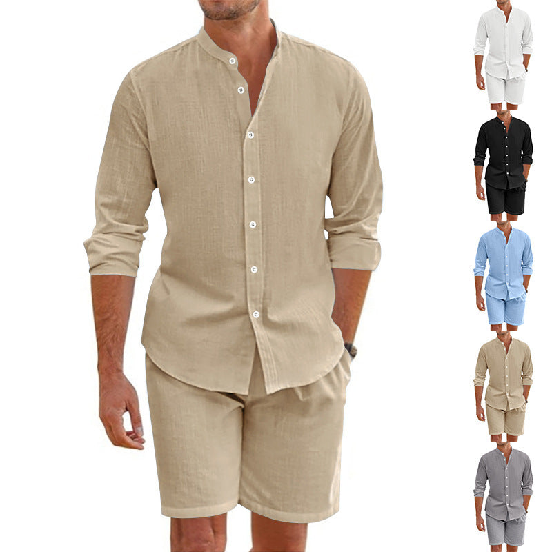 Lapel Button Down Short Sleeve Top Drawstring Shorts