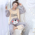 Pyjama en velours de vison chaud pour femme motif dessin animé mignon d'hiver