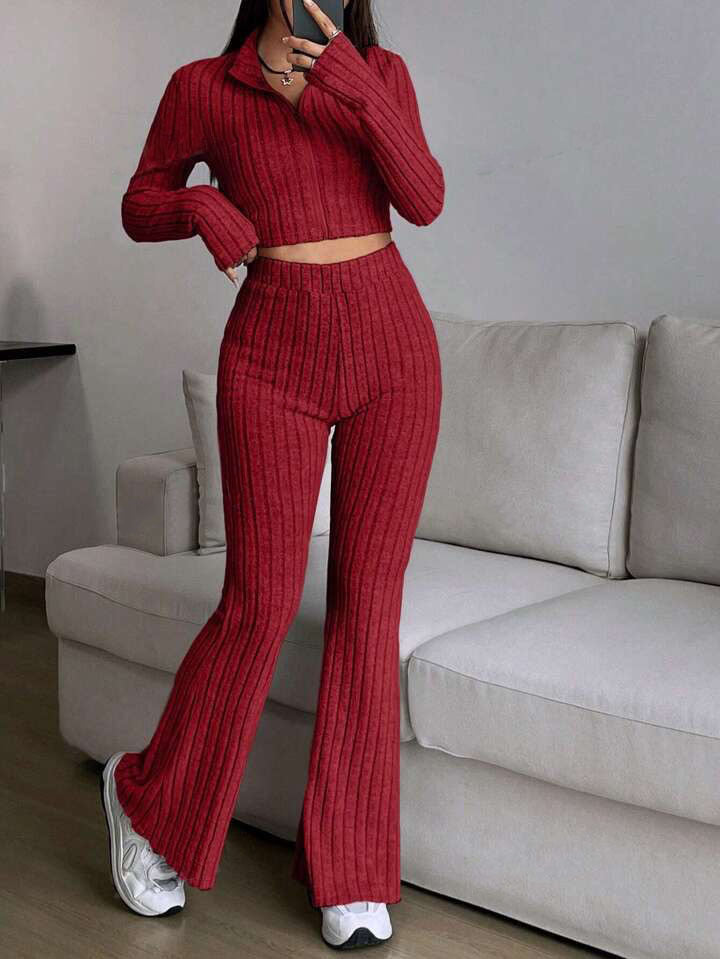 Turtlenecks Wide Leg High Waist Suit