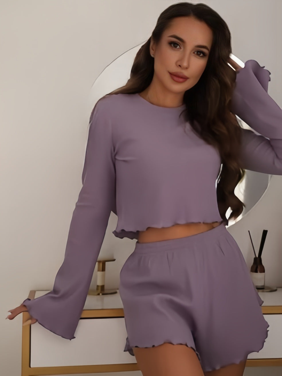 Crew-Neck Pajama Two-Piece Set Loungewear