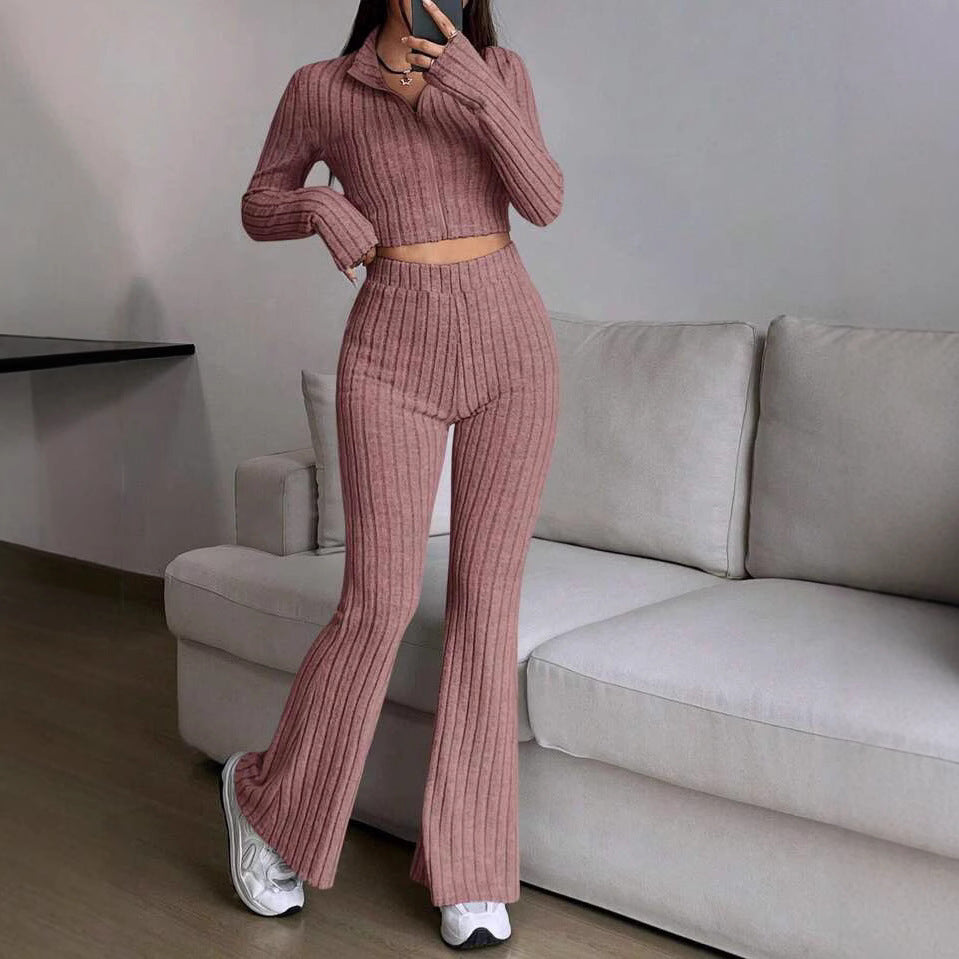 Costume col roulé taille haute à jambes larges
