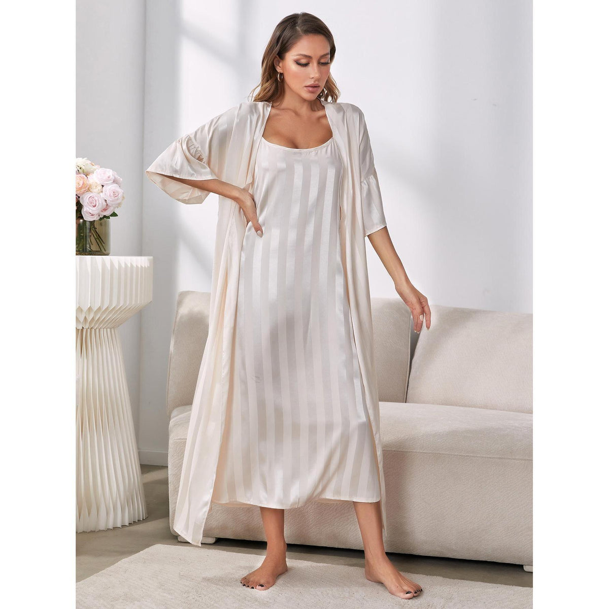 Suspender Nightdress Female Imitation Silk Long Sleeve Senior Sense