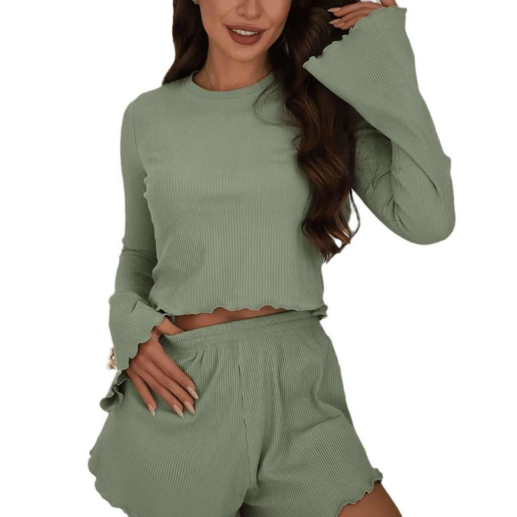 Crew-Neck Pajama Two-Piece Set Loungewear
