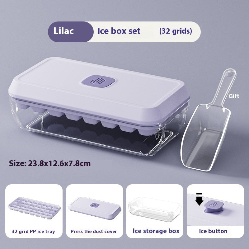 Silicone Ice Cube Tray Mold Lid Shovel Storage Box Remove With One Click Ice Maker