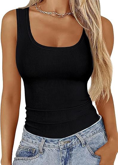 Elastic Slim-fit Square-neck Sleeveless Top