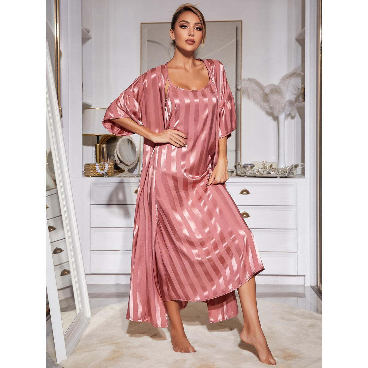 Suspender Nightdress Female Imitation Silk Long Sleeve Senior Sense