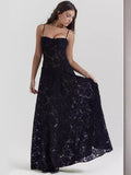 Sexy Flowers Lace Suspender Dress Lace-up Back Long Dress