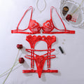 Conjunto de 4 piezas de lencería sexy con bordado de corazón transparente, realce y efecto moldeador