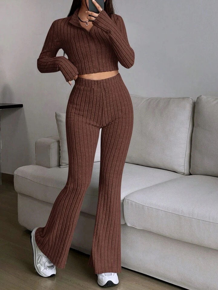 Turtlenecks Wide Leg High Waist Suit