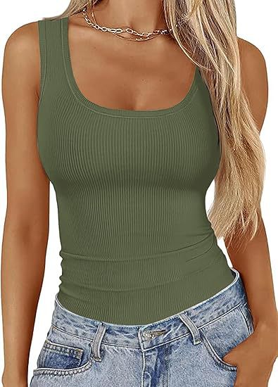 Elastic Slim-fit Square-neck Sleeveless Top
