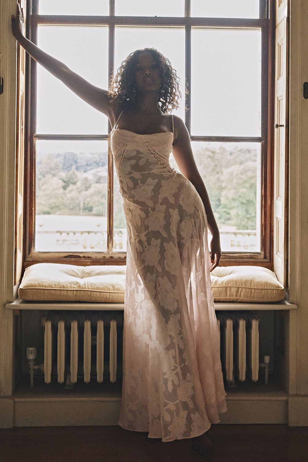 Sexy Flowers Lace Suspender Dress Lace-up Back Long Dress