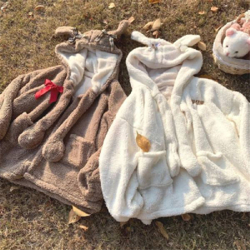 Cotton Jacket With Velvet And Thick Rabbit Ears