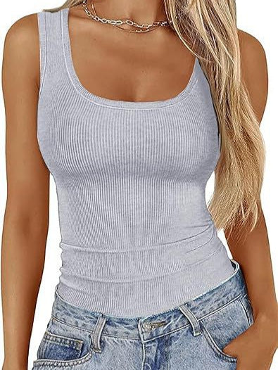 Elastic Slim-fit Square-neck Sleeveless Top