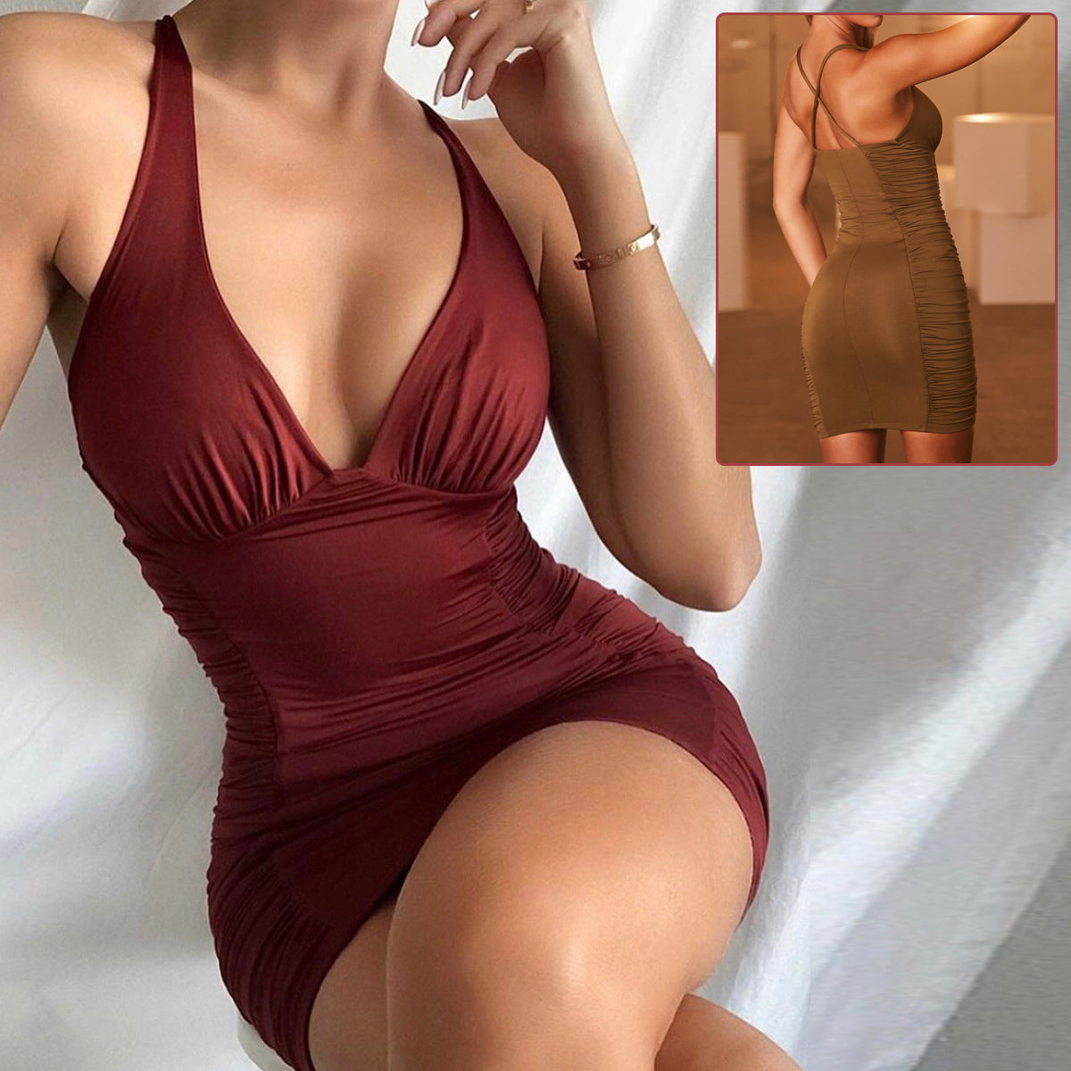 Sexy Deep V-neck Backless Suspender Dress