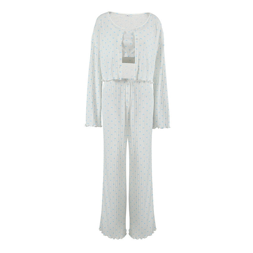 Pyjama Confortable Imprimé Coeur Tricoté Sous-vêtements Femme