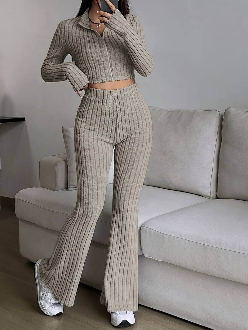 Turtlenecks Wide Leg High Waist Suit