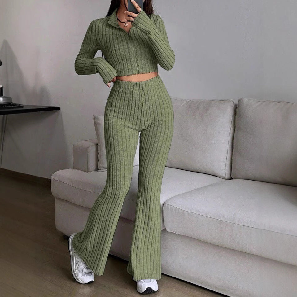 Costume col roulé taille haute à jambes larges