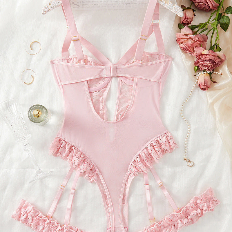 Lingerie body brodée en dentelle dos nu trois points sexy