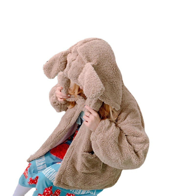 Cotton Jacket With Velvet And Thick Rabbit Ears