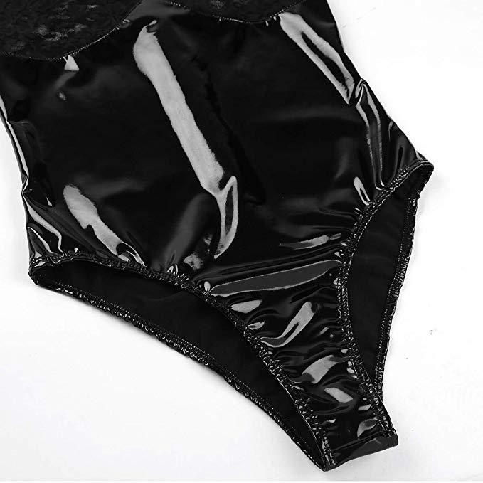 Women's One-piece Lace See-through Leather Dress