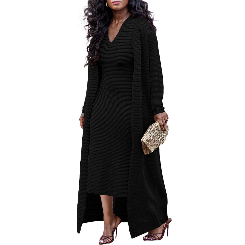 Solid Color Rib Fabric Stretch Two-piece Suit