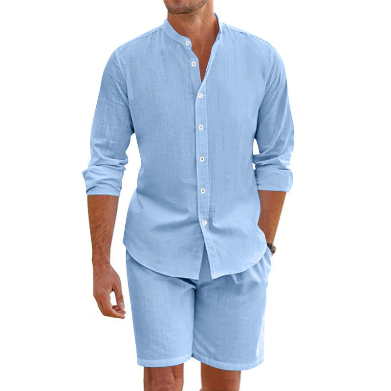 Lapel Button Down Short Sleeve Top Drawstring Shorts
