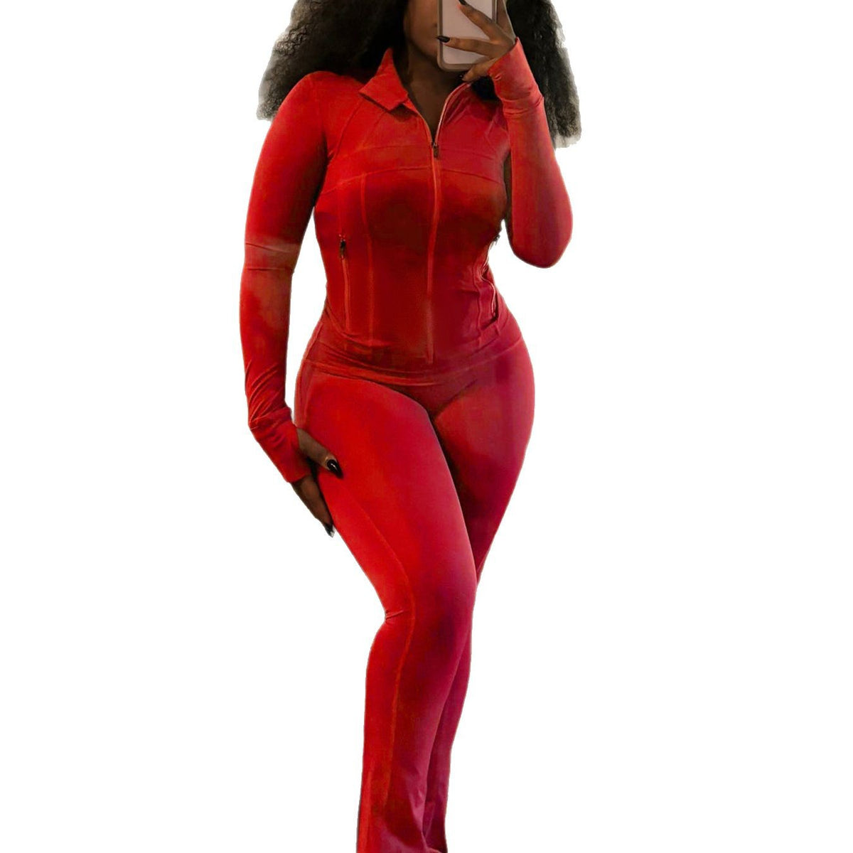 Womens Sporty-casual Sexy Tight-fitting Long-sleeve Flared Two-piece Set