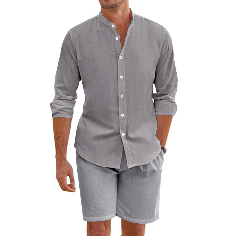 Lapel Button Down Short Sleeve Top Drawstring Shorts