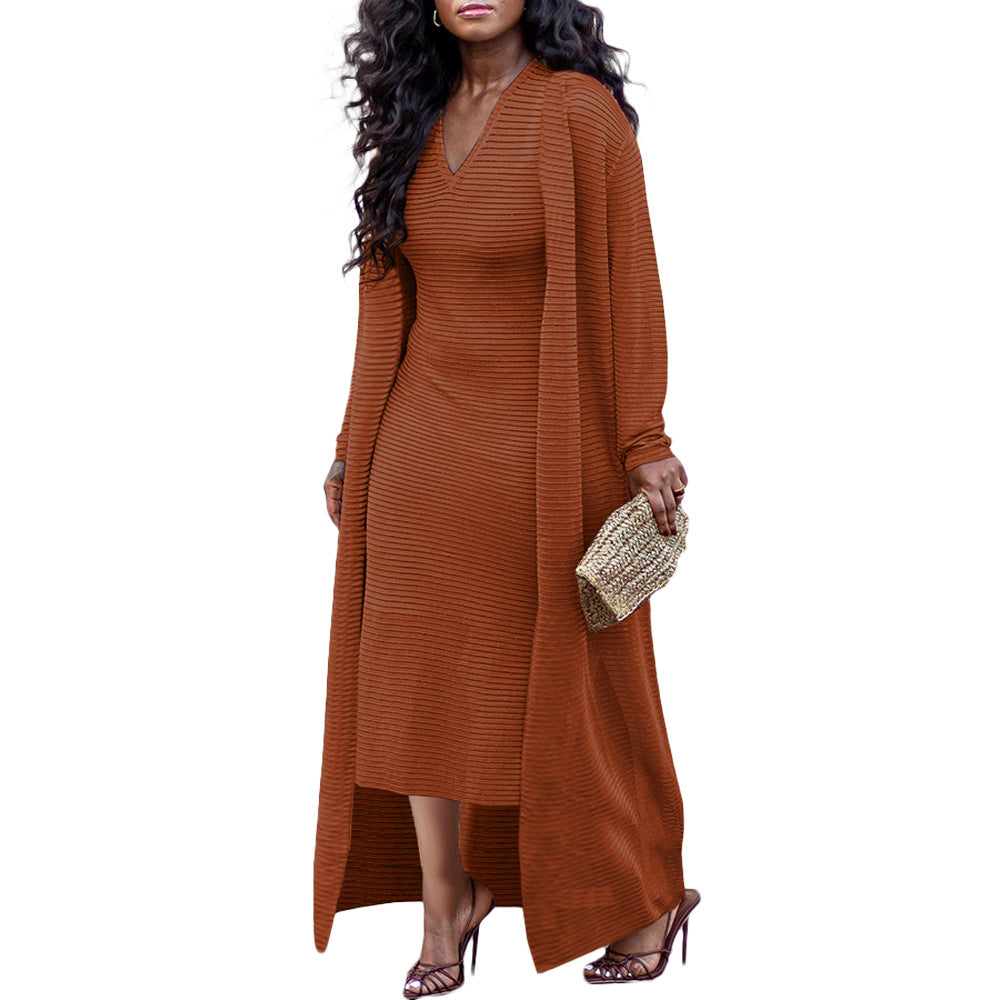 Solid Color Rib Fabric Stretch Two-piece Suit