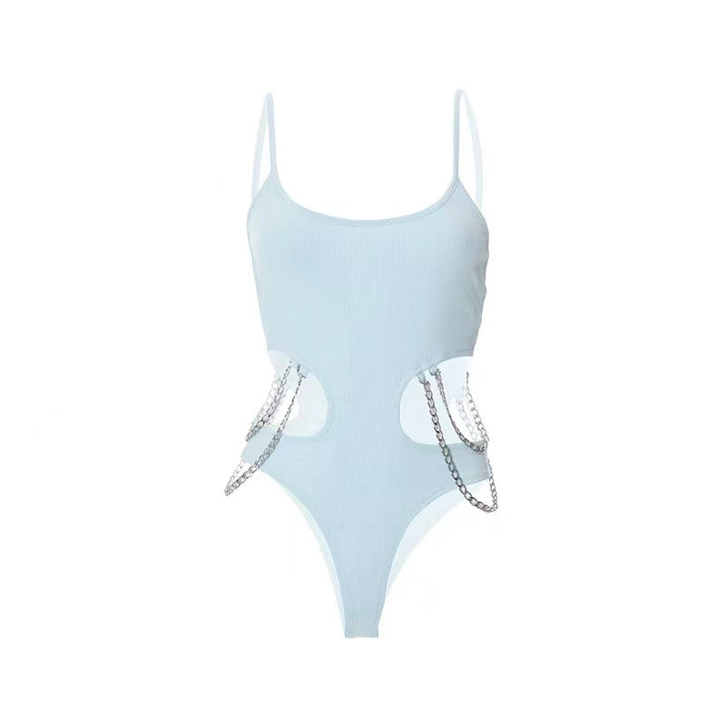 Hollow chest one-piece with suspenders for women